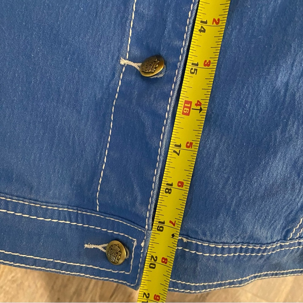 DG2 Diane Gilman L Blue Jacket White Topstitch denim Twill Fall Autumn - Picture 10 of 13
